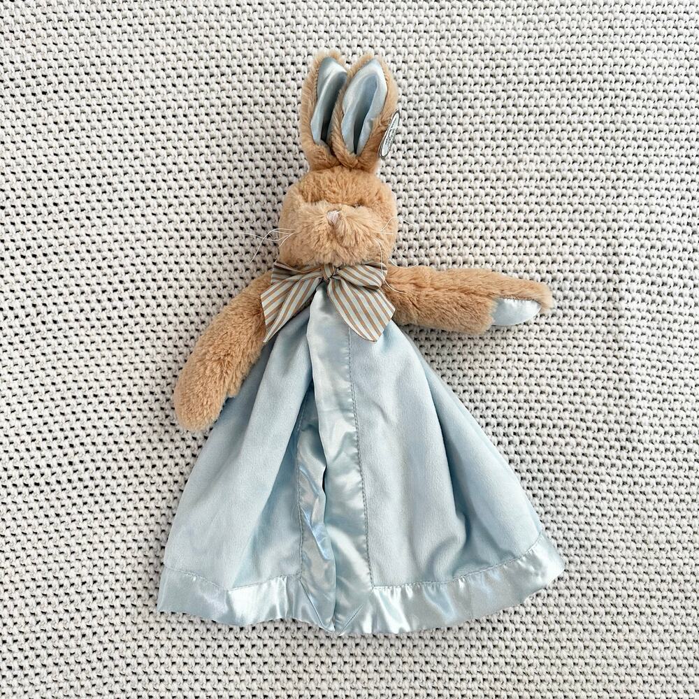 Bearington Baby Collection Blue Bunny Tail Snuggler Lovey Security Blanket Toy
